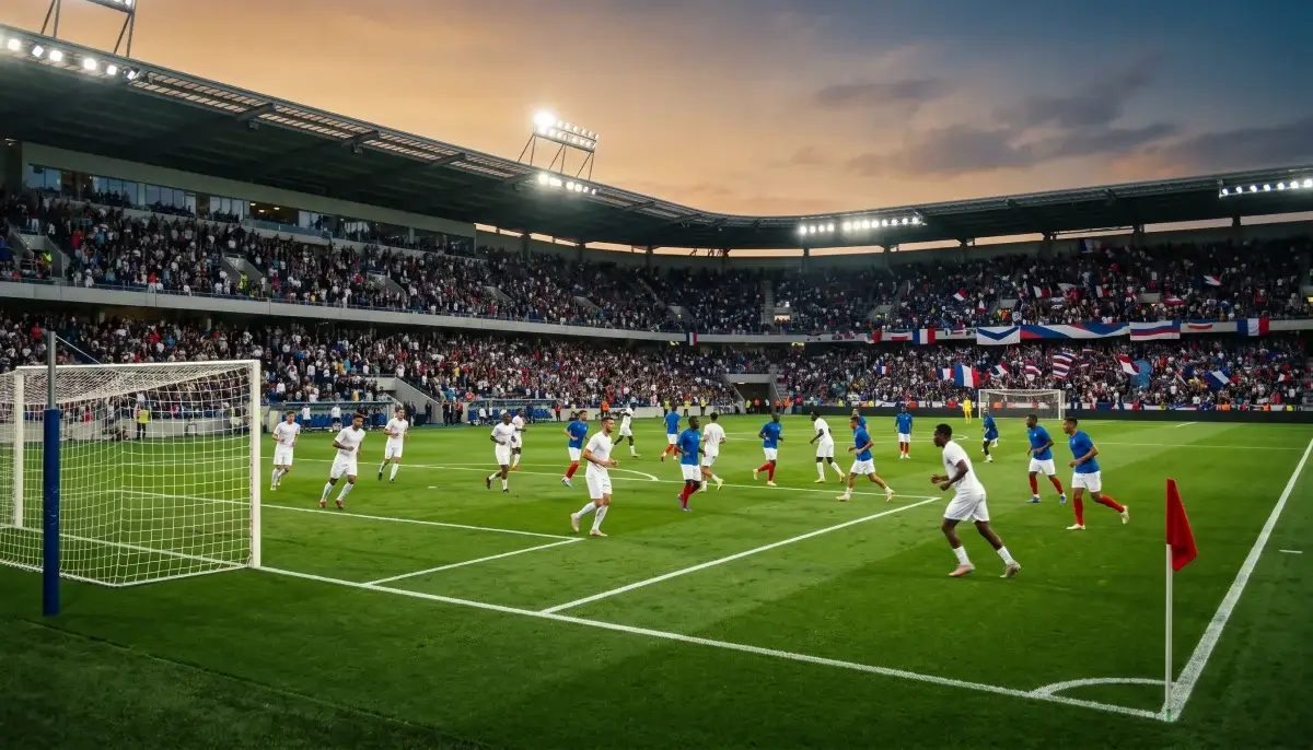 Stade de football en France avec tribunes pleines, symbolisant les bookmakers agréés ANJ qui acceptent Neteller